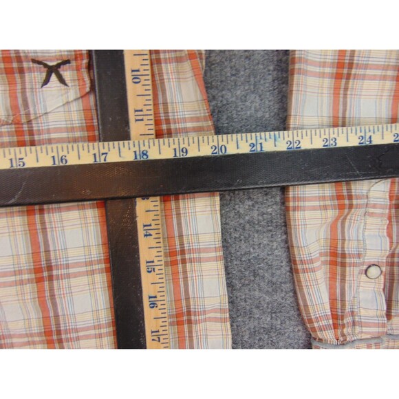 Artful‎ Dodger Shirt Mens Med Orange White Plaid Western Pearl Snaps - Picture 8 of 10